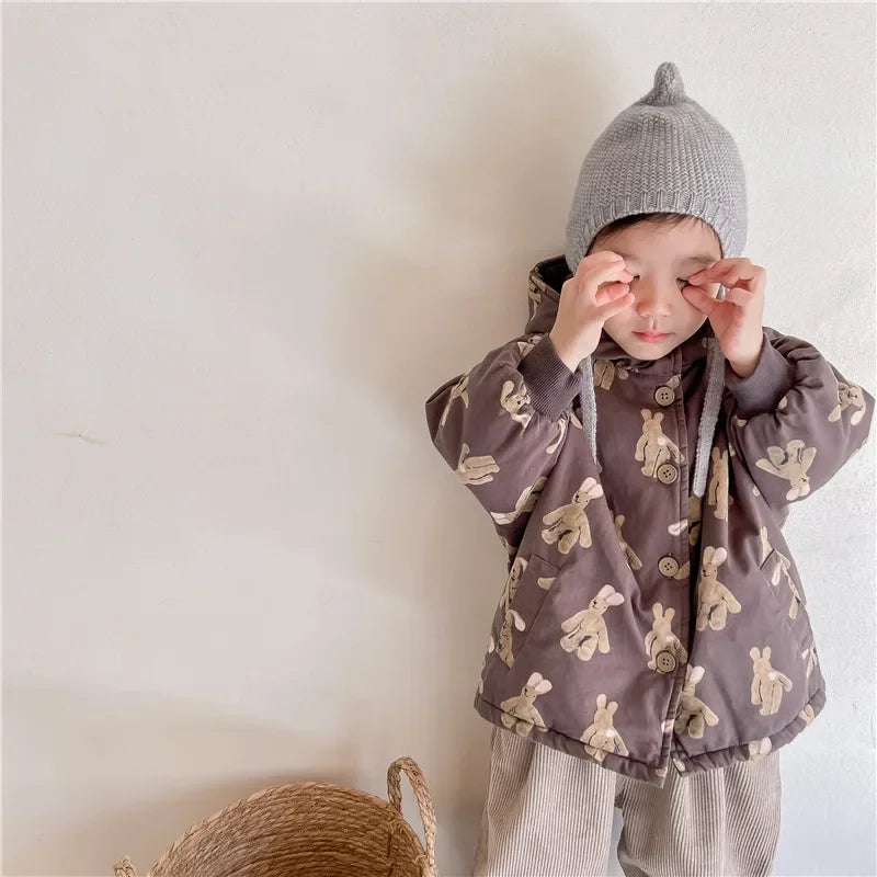 Children From 1 To 7 Years Outerwear Cartoon Kids Thick Padded Coat With Hood Korean Baby Clothing Girl Boy Jacket Warm Winter