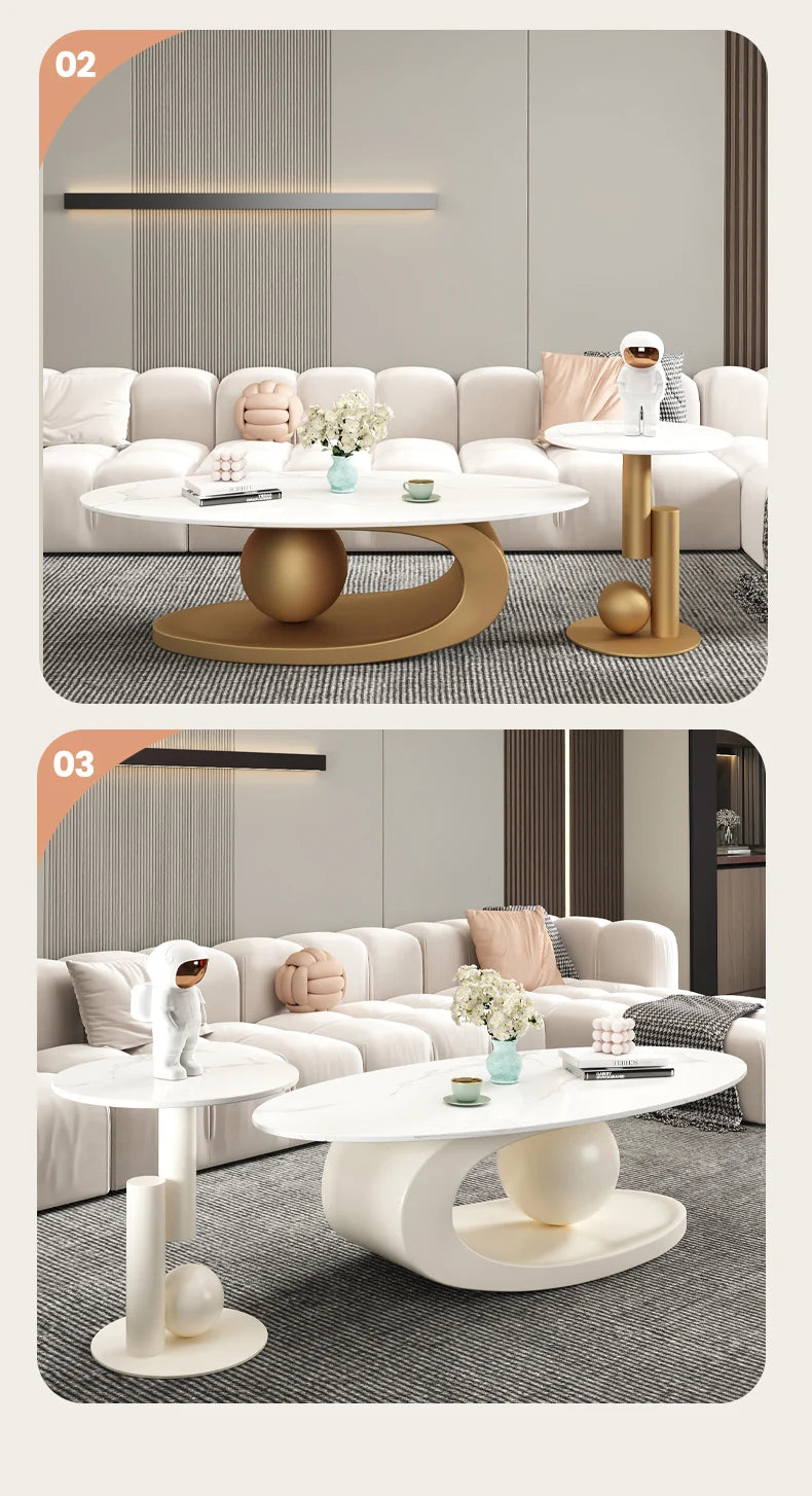 Aesthetic Oval Clear Coffee Tables Modern Design Metal Hotel White Nordic Coffee Table Living Room Low Mesa Furniture For Home