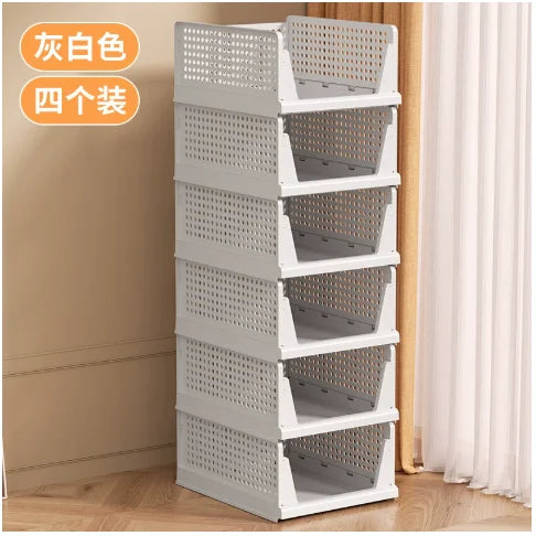 6 Pack Folding Closet Organizers Storage Box, Stackable Plastic Storage Basket, Closet Organizers and Storage Drawer Shelf Stora