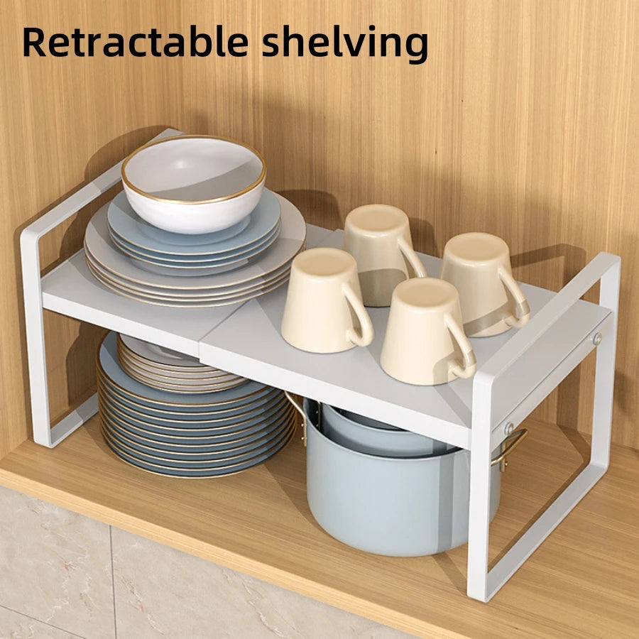 Kitchen cabinet multi-level shelf storage rack, seasoning storage rack, expandable home storage space, heavy-duty metal white