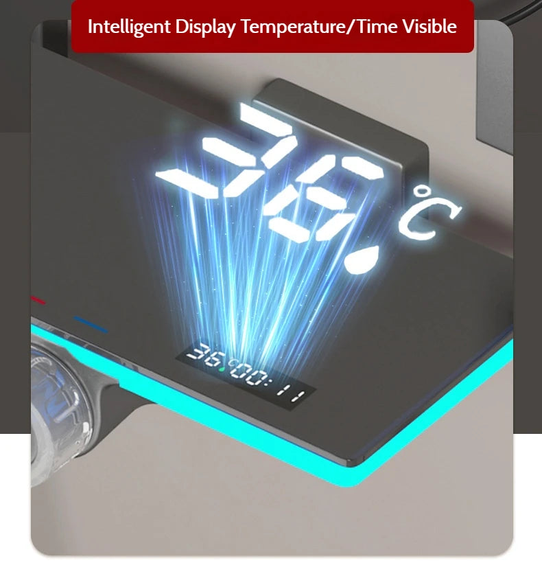 Grey Brass Waterfall Wall Mount Smart Temperature Digital Display Bathtub Faucet Bathroom Faucet Bath Shower Faucet Mixer Crane