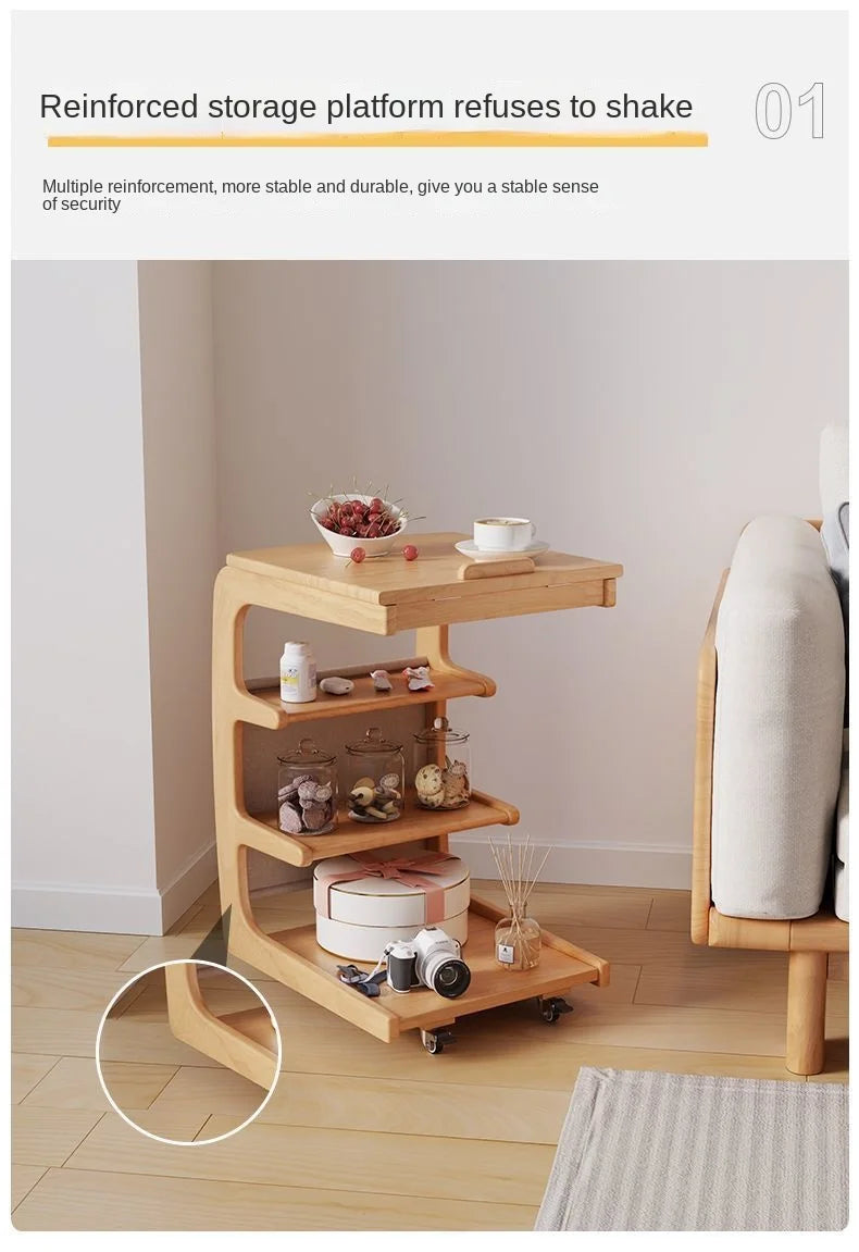 X&D Solid Wood Sofa Side Several Movable Living Room With Wheel Side Cabinet Bedside Shelf Simple Household Coffee Small Table