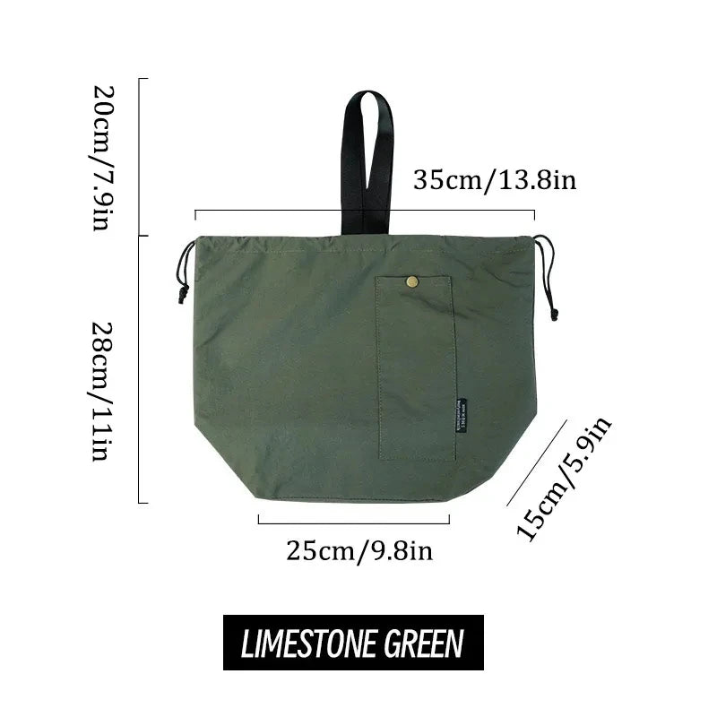 Japanese Korean Lunch Bag Cotton Canvas Large Solid Color Drawstring Portable Thermal Insulated Picnic Storage Bento Box Bag