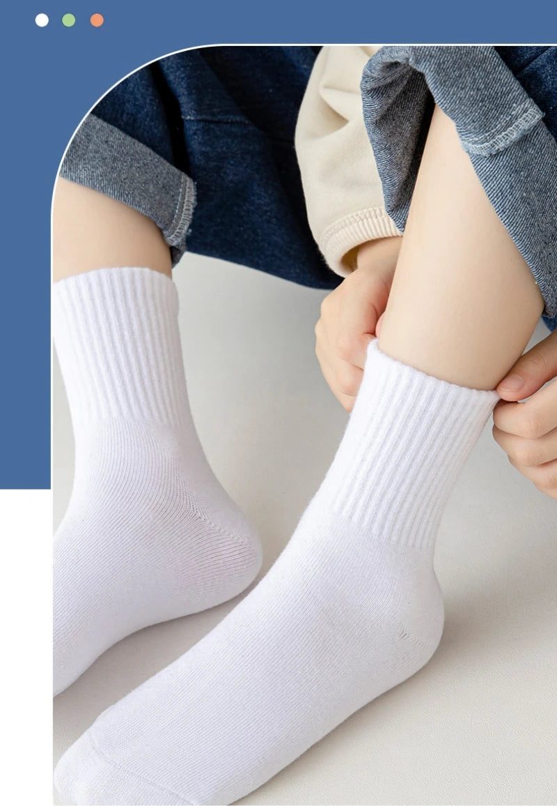 Horetong 5 Pairs Pure Cotton Soft Student Socks Breathable Absorbing Sweat Sport Socks Boys Girls Middle Tube Sock For 3-13 Year