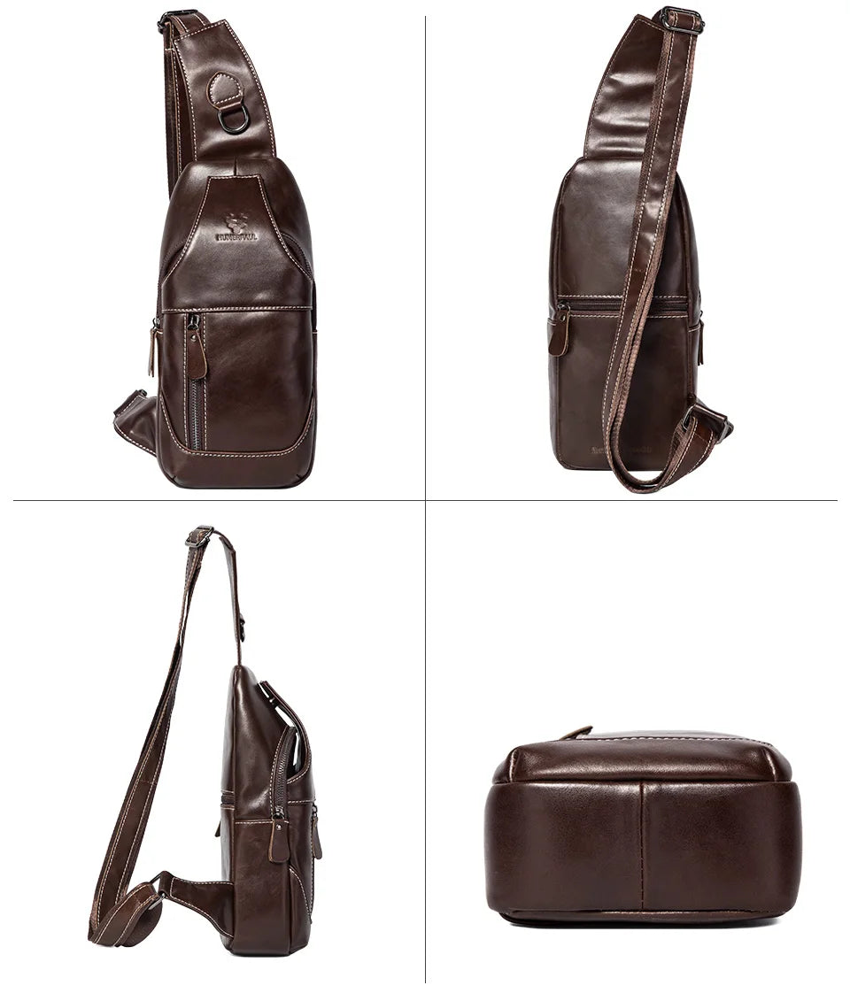HUMERPAUL New Men's Chest Bag Crossbody Pack Genuine Leather Large Capacity Casual Messenger Bag Retro Men Handbag Shoulder Bag