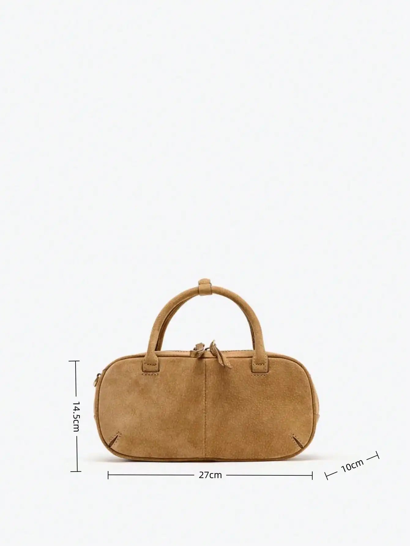 Women small double handle suded Boston bag 2025 autumn winter new camel color with strap crossbody