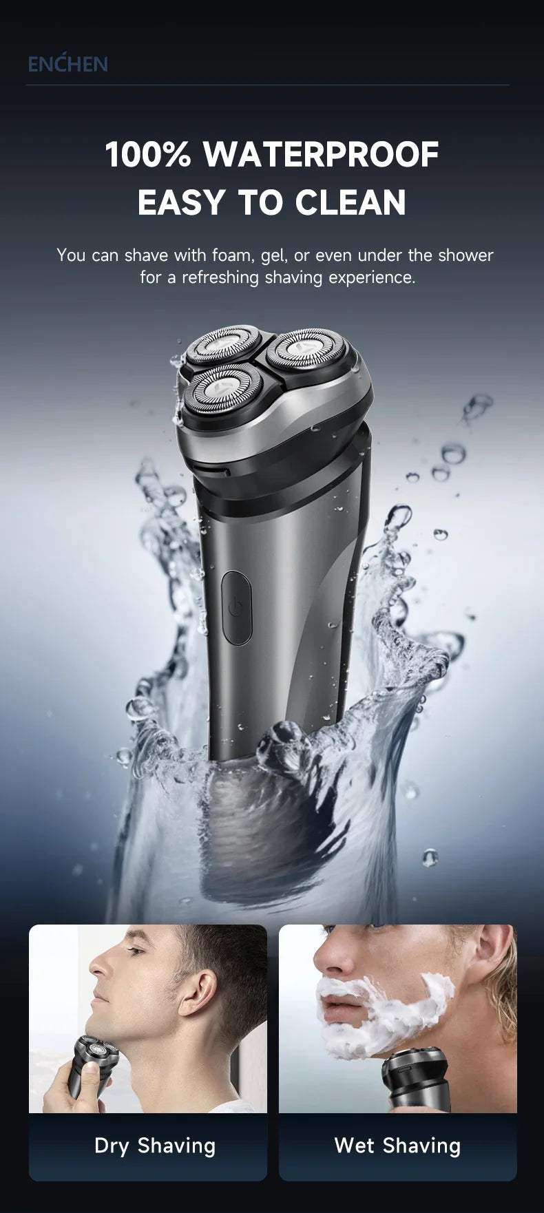 ENCHEN Electric Shaver Razor Rotary 3D Hair Shaver Professional Razor Waterproof Safety Lock Beard Trimmer Man - BlackStone Max