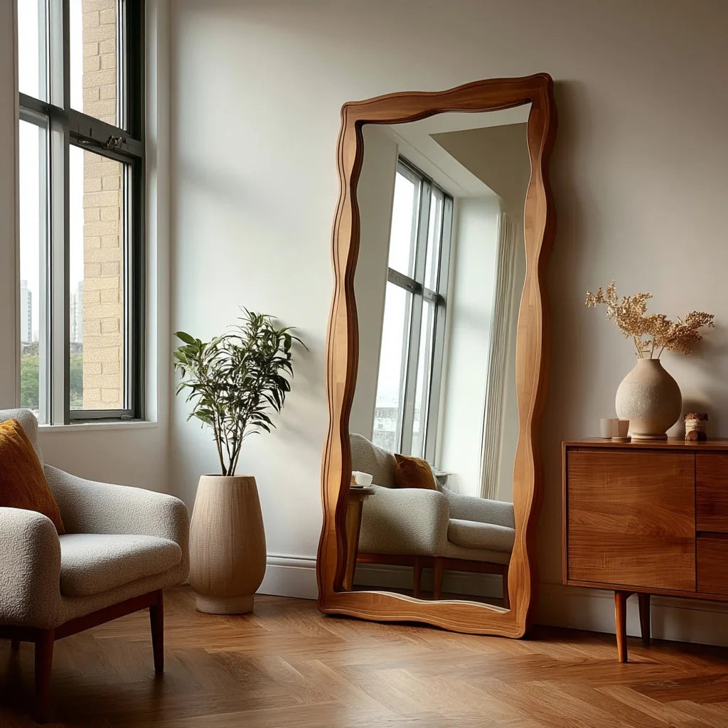 Vintage Style Solid Wood Tempered Mirror Full Length Floor Mirror for Home Living Room Bedroom Women's Dressing