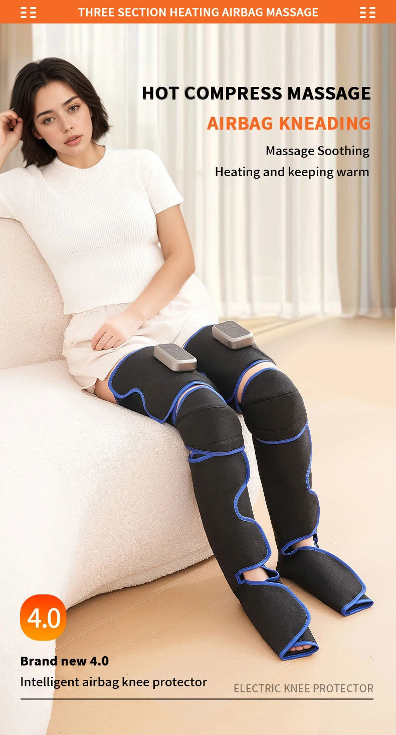 Rechargeable Leg Massager with Heat & Air Compression - 3-Level Pain Relief Wrap for Circulation Boost & Muscle Recovery LED