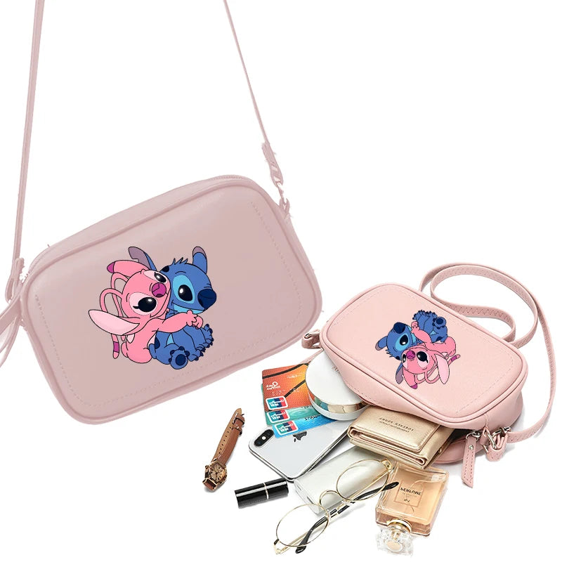 Lilo & Stitch Women Crossbody Zipper Mobile Phone Shoulder Bag Female Handbag Cartoon Multifunction Small Bag Lady Purse Gift