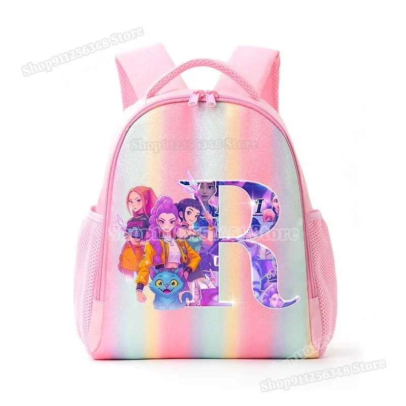 Anime K-pop Demon Hunters Letter A-Z Print Kids Backpack Girls Lightweight Casual School Back Pack Rainbow Color Mochilas Gifts