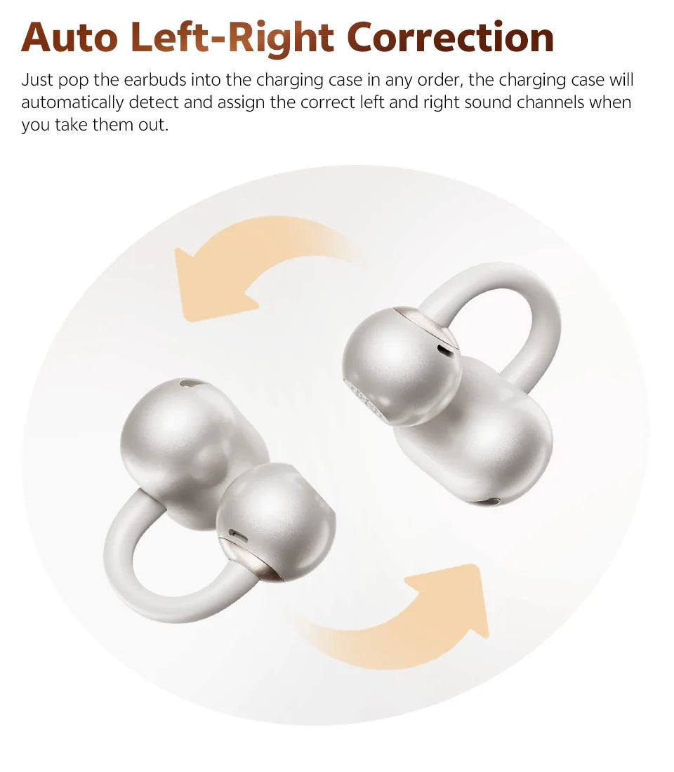 QCY Crossky C50 Open Ear Wireless Earbuds Bluetooth 6.0 Comfort Clip On Sports Earphone 4 Mic AI Clear Call Bass Boost Headphone