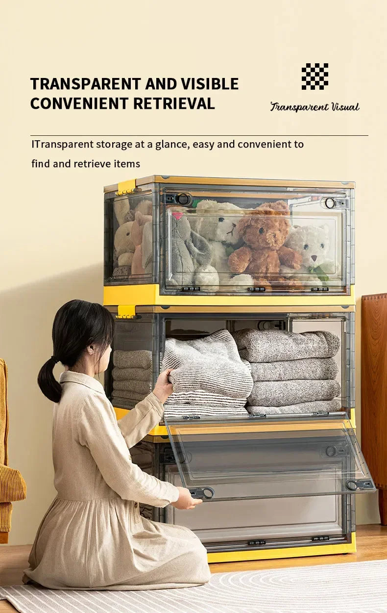 1pc Foldable Storage Trunk Open Storage Box Transparent Storage Box Home Wardrobe Clothes Organizer Large Capacity Clear Plastic