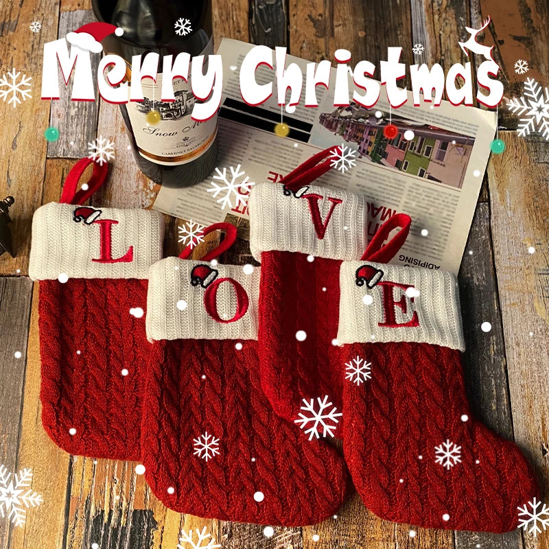 Christmas Stocking Knitting Snowflake Letter Socks Christmas Decoration For Home Christmas Alphabet Knitting Sock New Year  Gift