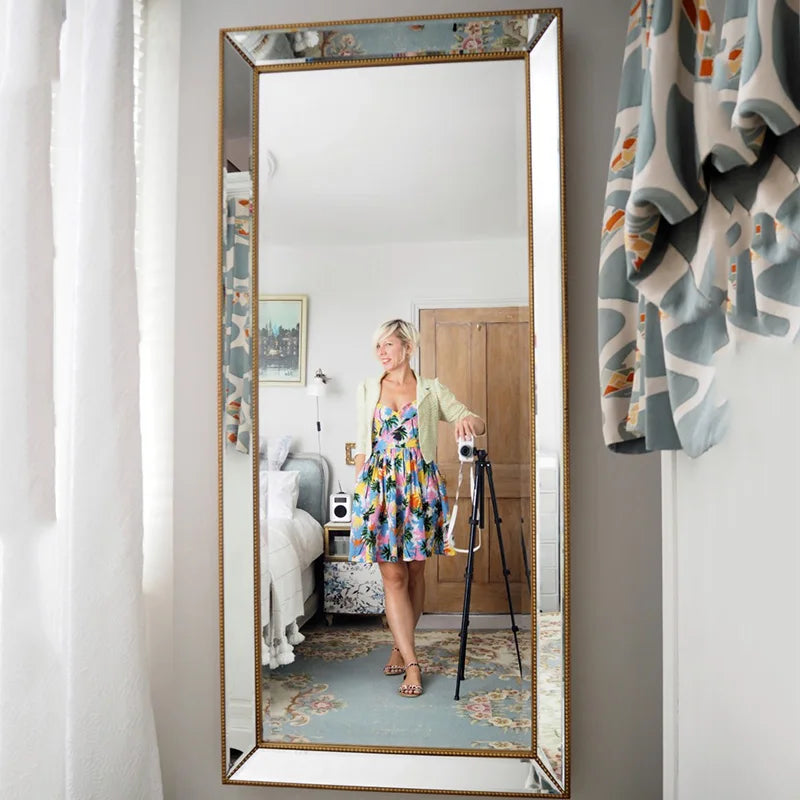 Full Length French Style Mirror Decoration Wall Living Room Aesthetic Mirror Luxury Vintage Floor Standing Espelho Accessories