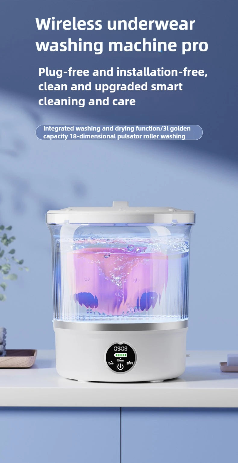 3L Mini Washing Machine Portable Home Clothes Socks Underwear Cleaning Washing Machine Travel Washing Machine with Spin Drying
