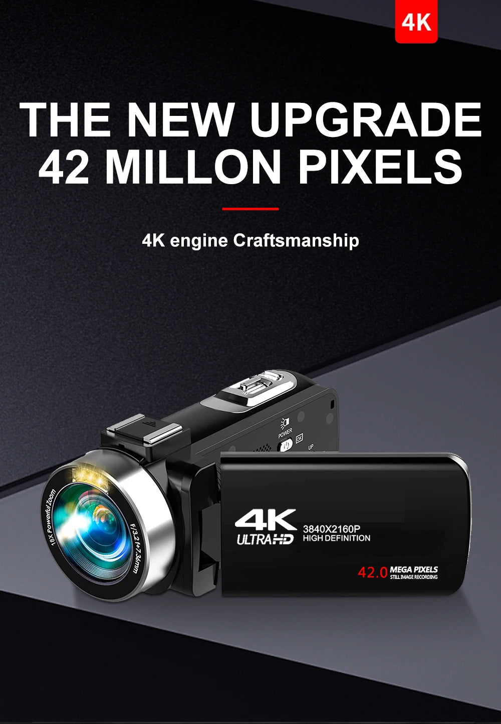 4K Portable Digital photography Camera 2 in1 Photo Video Record DV Travel Video Camera 18X Zoom 3'' Rotatable Screen With Flash