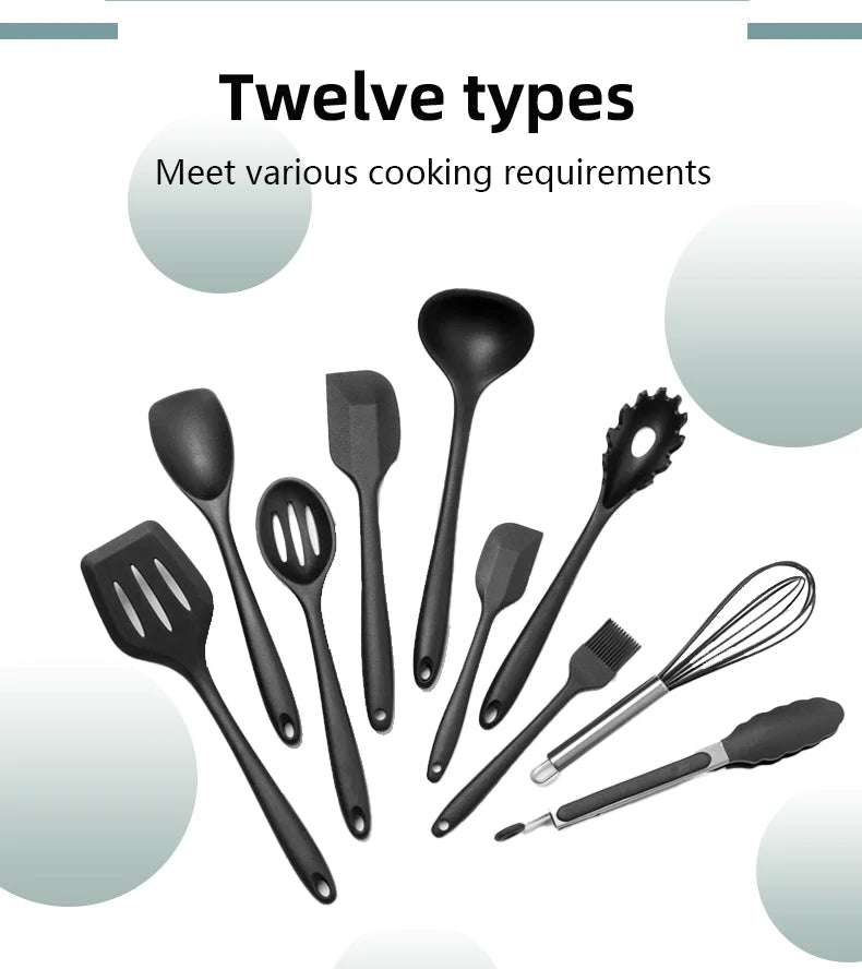12pcs/set, Silicone Cooking Utensils Set With Wooden Handle, Colorful Non-stick Pot Special Cooking Tools Set, Heat Resistant
