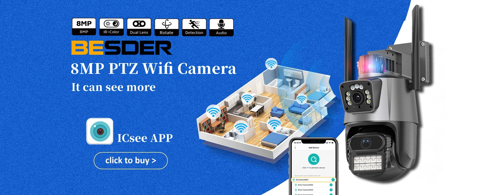 BESDER 8MP Wifi Camera 4K 180 Panoramic Outdoor Camera 2 Way Audio Wireless CCTV IP Camera IR Version Home Surveillance Camera