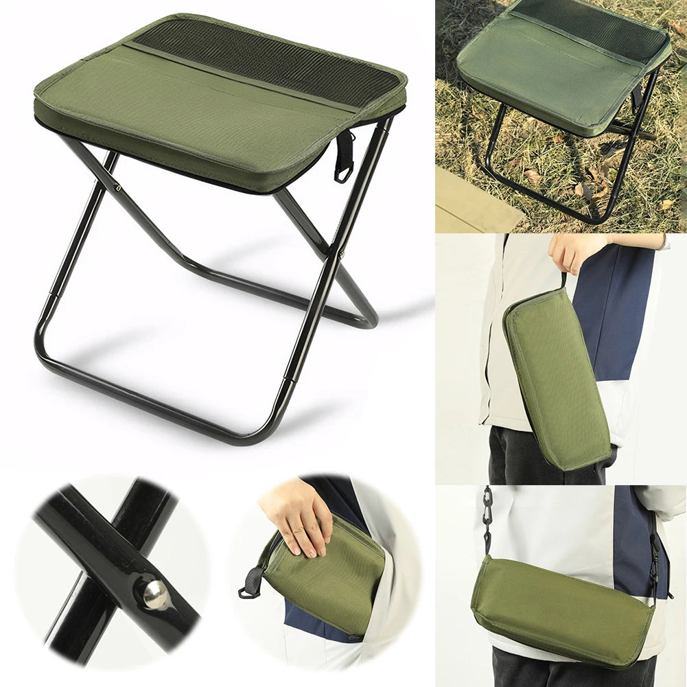 Portable Foldable Backpack Stool Lightweight Camping Picnic Fishing Chair with Mesh Bag Outdoor Adventure Seat for Hiking Travel