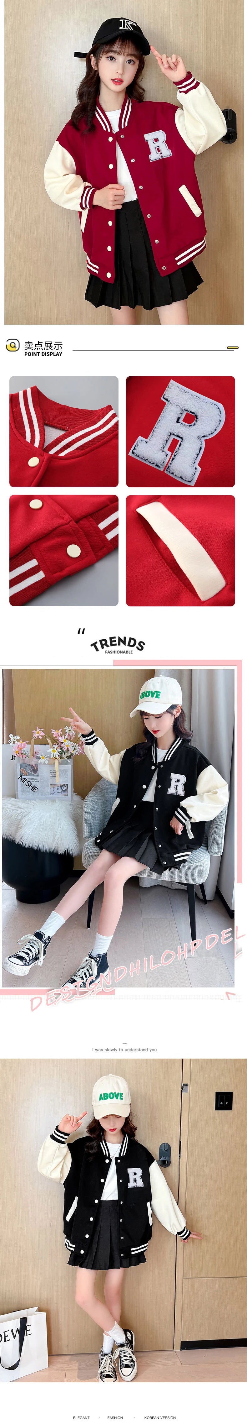 Teenage Girls Baseball Jackets For 5-14 Years Old Teens Clothes Children Sports Outerwear Coat Spring Autumn Fashion Boys Jacket