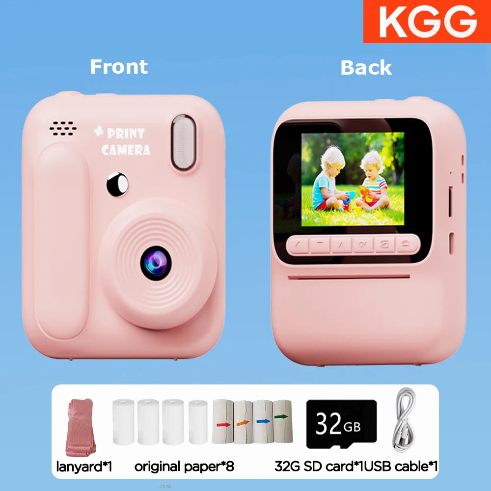 Color Printing Camera  Kids Instant Camera 32GB 1080P Thermal Print Digital Camera Print Photo Video Games Music Children Gift
