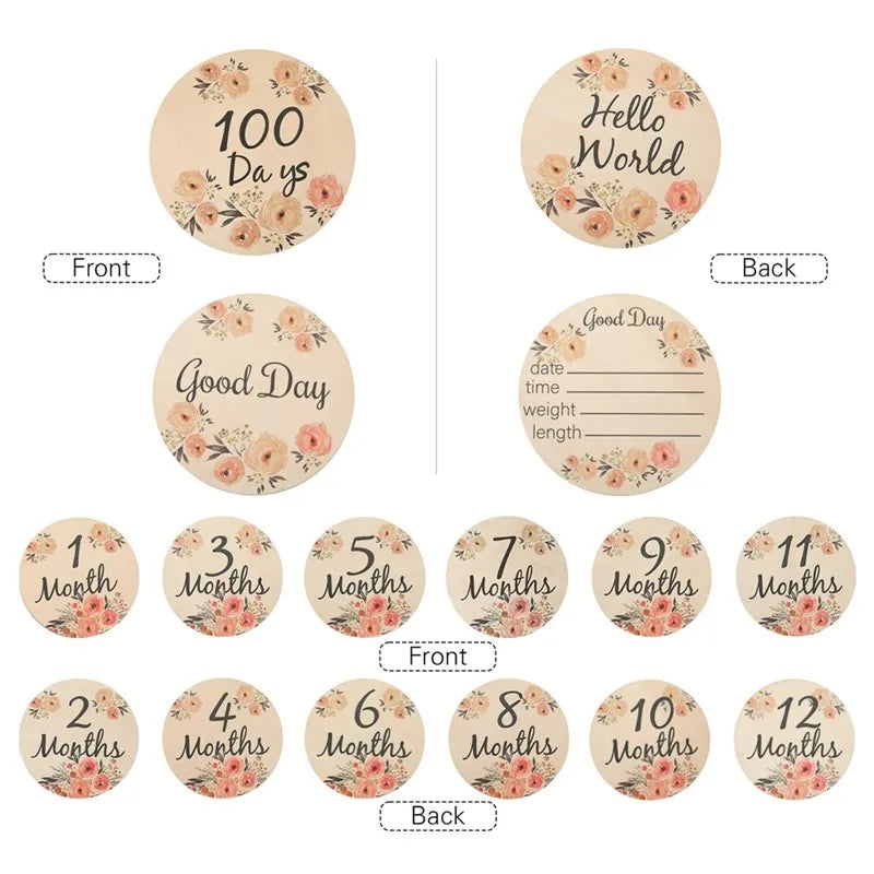 Baby Wooden Memorial Monthly Cards Moon Shape Monthly Newborn Engraved Age Photography Props Accessories Baby Birthing Gift