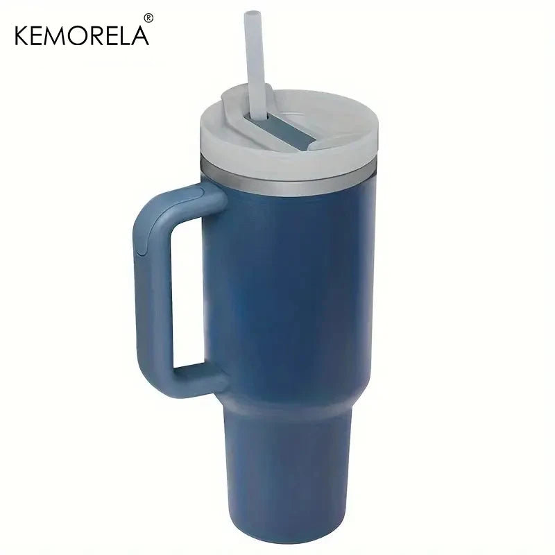 KEMORELA 1PC 900/1200ML Large Capacity Cold Cup Tumbler Stainless Steel Cup Straw Ice Cup Car Cup Handle Thermos Cup Drinkware