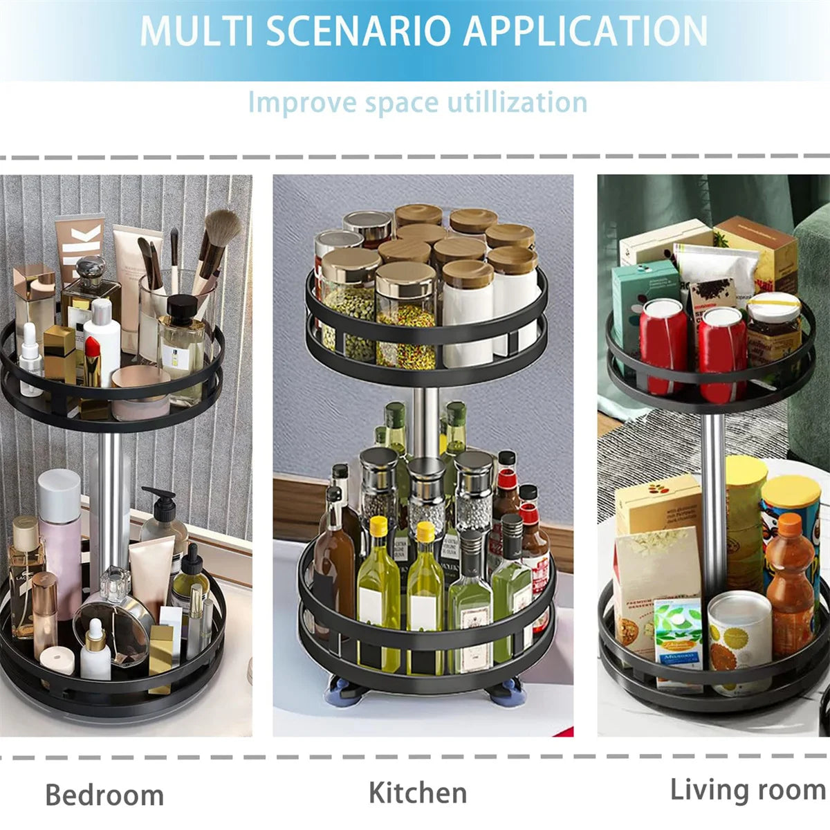 360°Rotation Spice Rack Organizer Jar Cans For Kitchen Accessories Non-Skid Carbon Steel Storage Tray For Seasonings And Spices