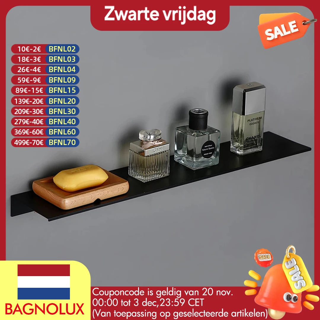 Black White Aluminum Alloy Wall-Mounted Kitchen Shower Room Bedroom Device Bathroom Accessories Organizer Shelf