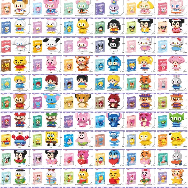 Disney 108 Style Stitch LinaBell Hello Kitty Building Blocks Princess Cartoon Figrues Bricks Children's Assembly Toys Model Gift