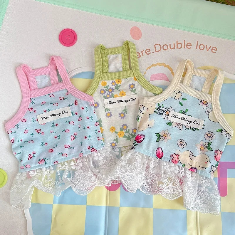 Floral Print Dog Dress Summer Thin Dog Clothes Fashion Puppy Princess Skirt Cute Lace Cat Dress Pet Suspender Vest Dog Apparel