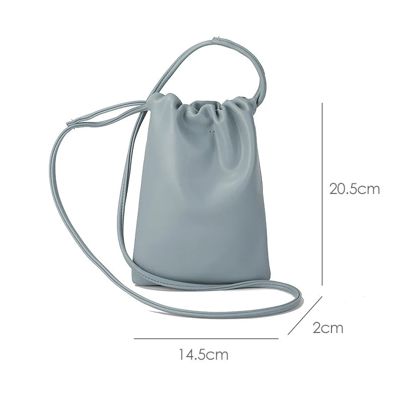 Casual Drawstring Bag Style Women Crossbody Bag Candy Color Lady Mini Bucket Bag for Mobile Phone Female Shoulder Purse Wallet