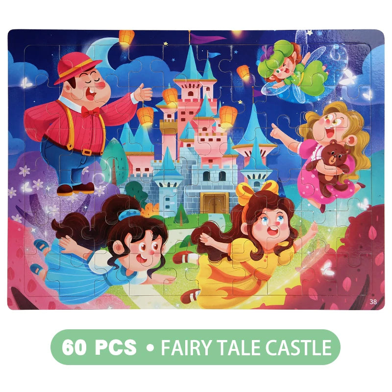 Clearance_60PCS Wooden Jigsaw Color 3D Puzzle Cartoon Characters Animal Early Educational Learning Logical Thinking Focus Puzzle