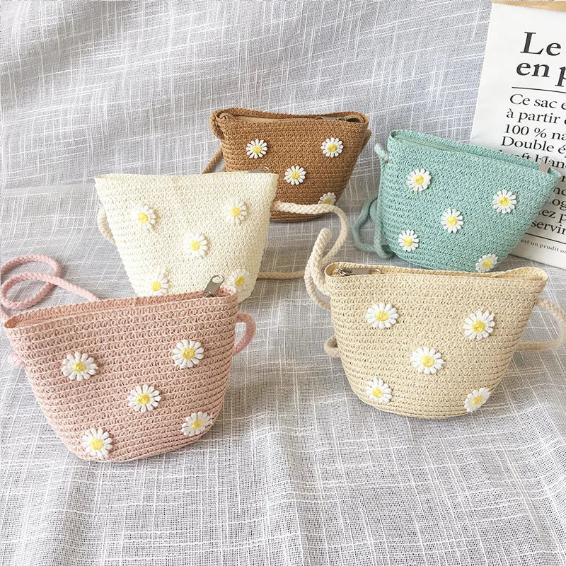 Crossbody Bag New Summer Children Beach Flower Straw Bag 3-7 Old Years Lovely Kids Holiday Travel Beach Bags