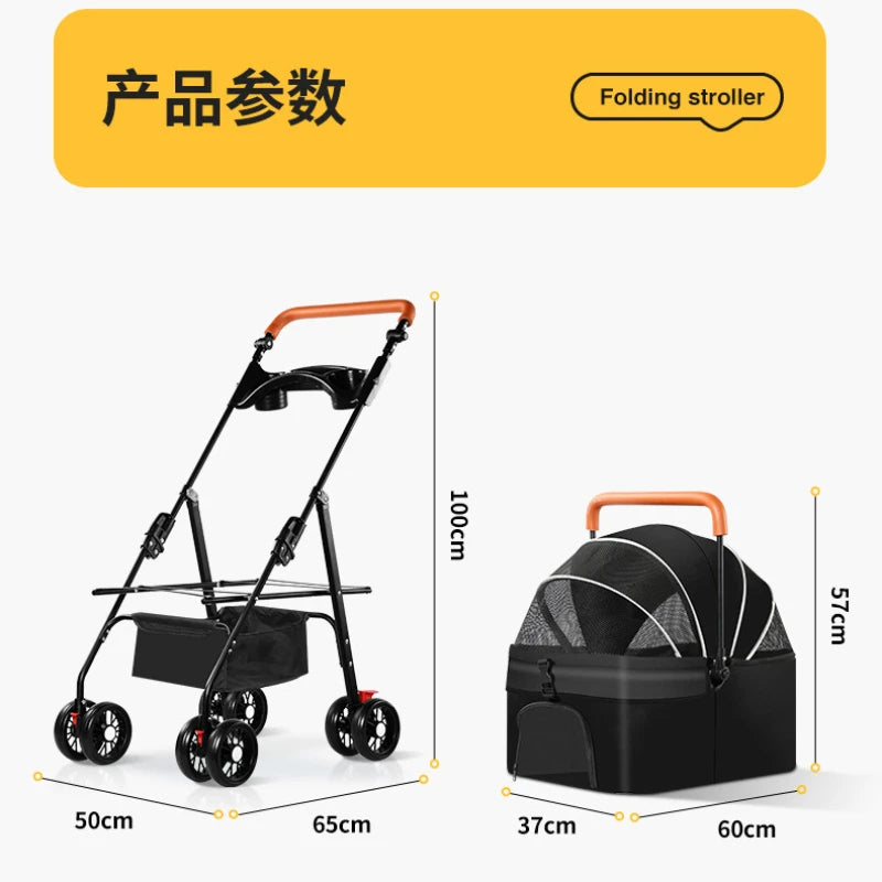 Pet Stroller Dog Cat Large and Small Dog Out Pet Cart Outdoor Travel Lightweight Foldable Cat Supplies