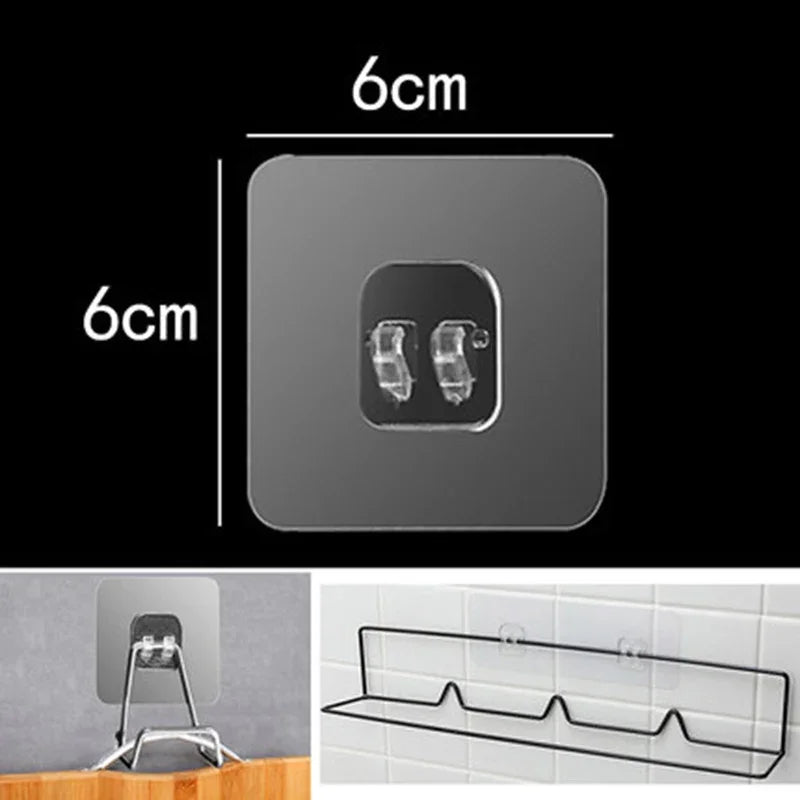 10pcs Transparent Self-Adhesive Hook Hanger Wall Storage Rack Fixing Patch Strong No-Punch Snaps For Kitchen Bathroom Gadgets