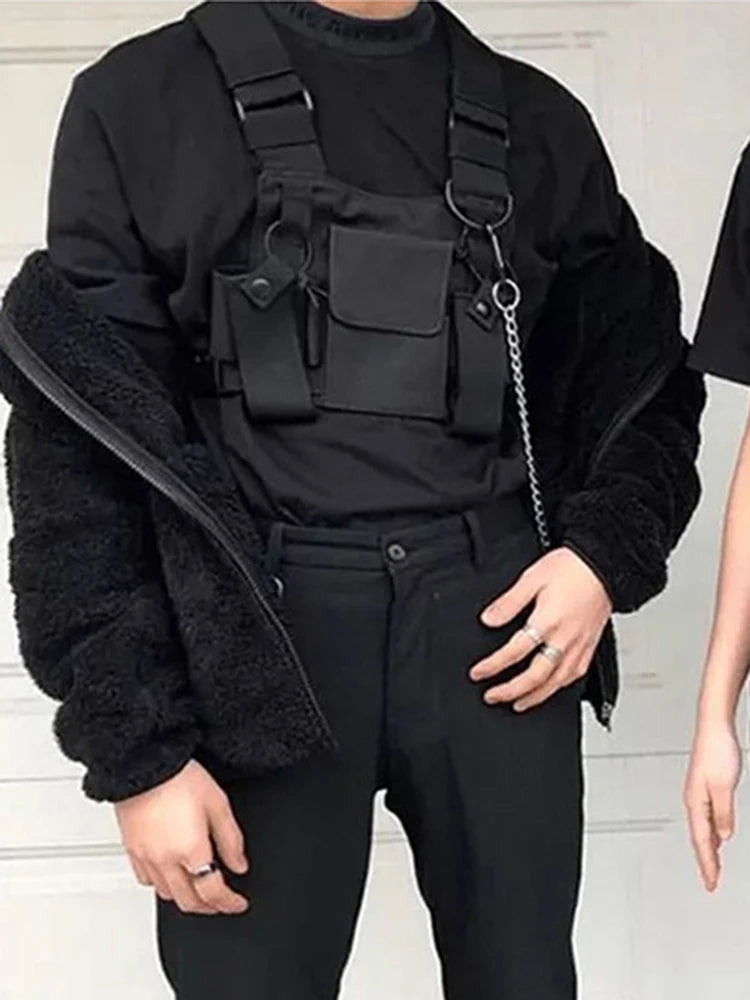Functional Tactical Chest Bag For Woman Fashion Bullet Hip Hop Vest Streetwear Bags Casual Waist Pack Unisex Black Chest Rig Bag