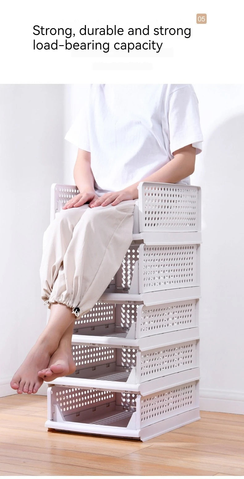 6 Pack Folding Closet Organizers Storage Box, Stackable Plastic Storage Basket, Closet Organizers and Storage Drawer Shelf Stora