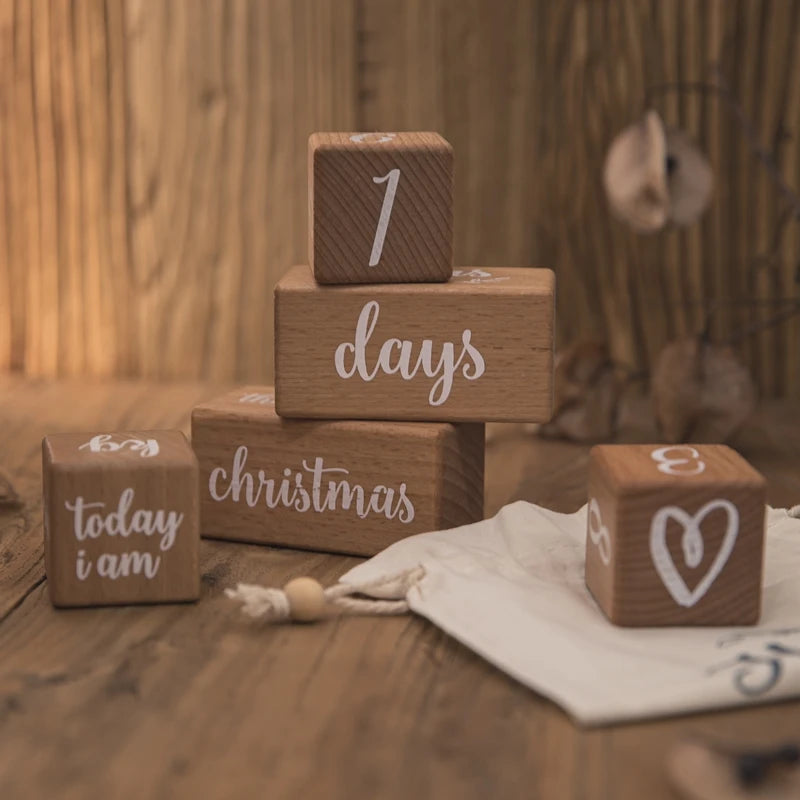 7pcs/set Wooden Baby Month Milestone Digit Record Card Newborn Birthday Gift Souvenir Baby Photo Photography Accessorie With Box