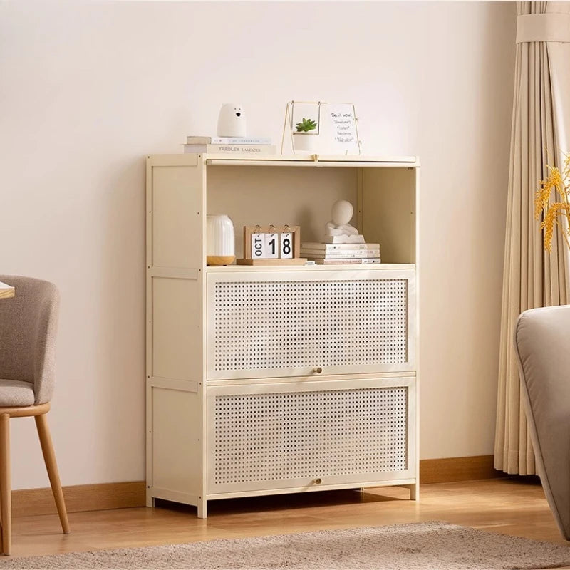 White Living Room Floor Cabinet for Tatami Bay Window Storage Cabinet Multifunctional Balcony Organizer Space-Saving Cupboard