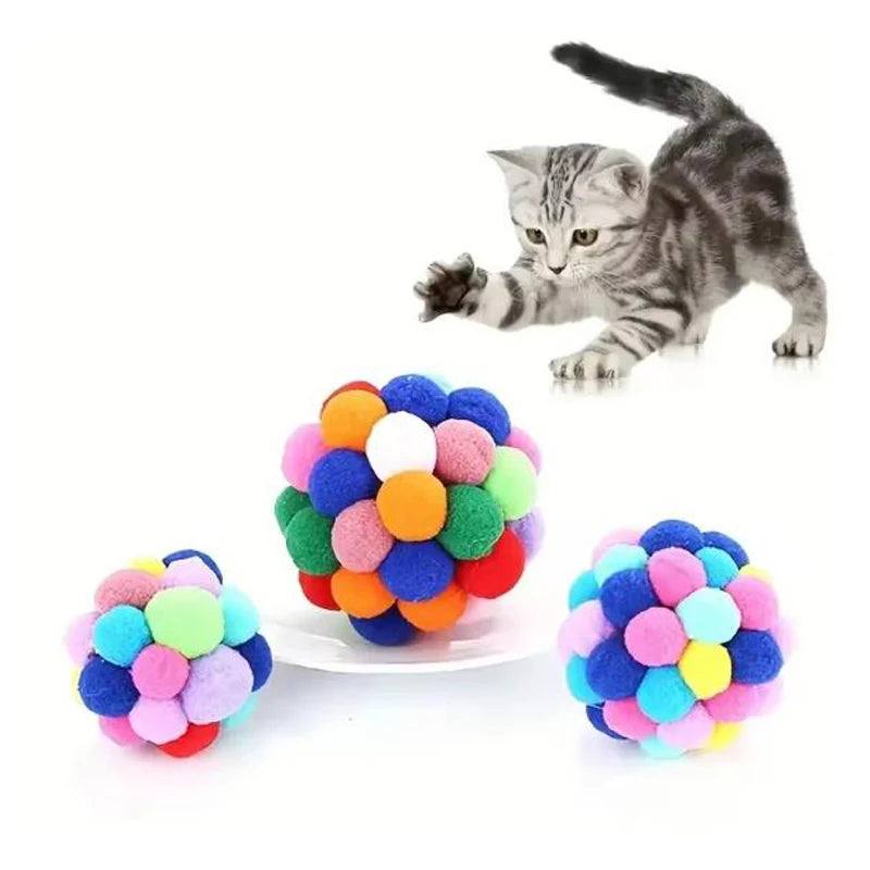 Cat Toys Pet Toy Cat Plush Ball Toys Pet Bouncy Bell Ball Toy Colorful Pompoms Pet Supplies Random Color