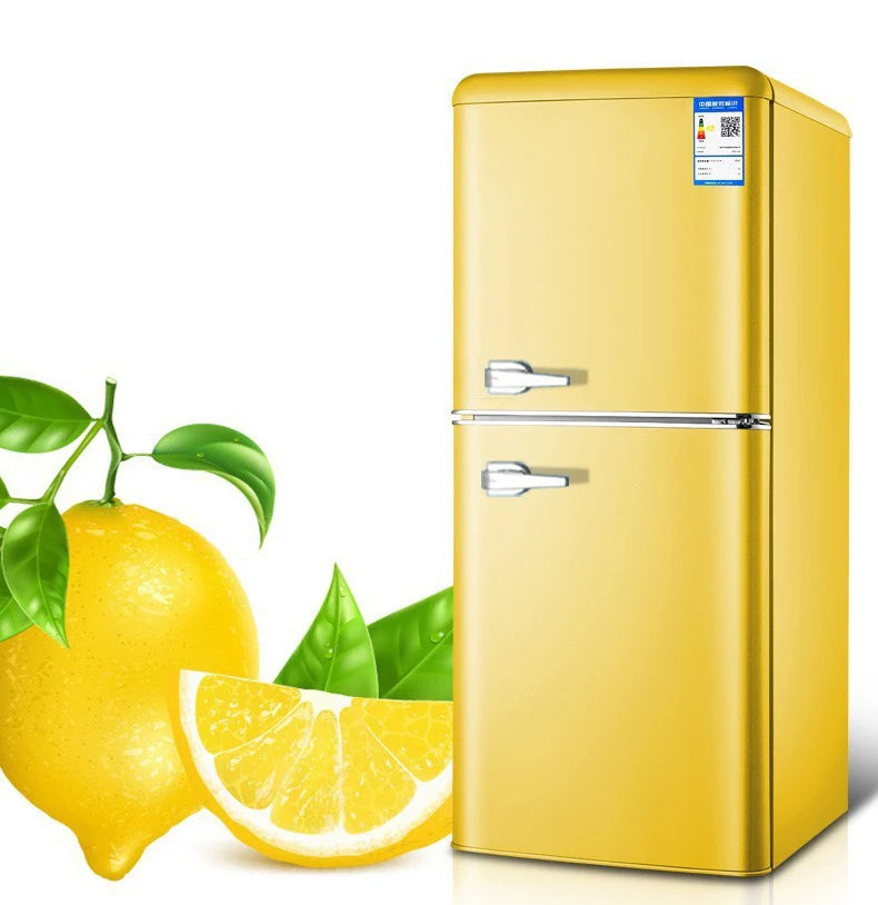 Double Door Refrigeration Freezing Mini Small Medium Silent Energy-saving Retro Refrigerators with Handle for Office Home Hotel