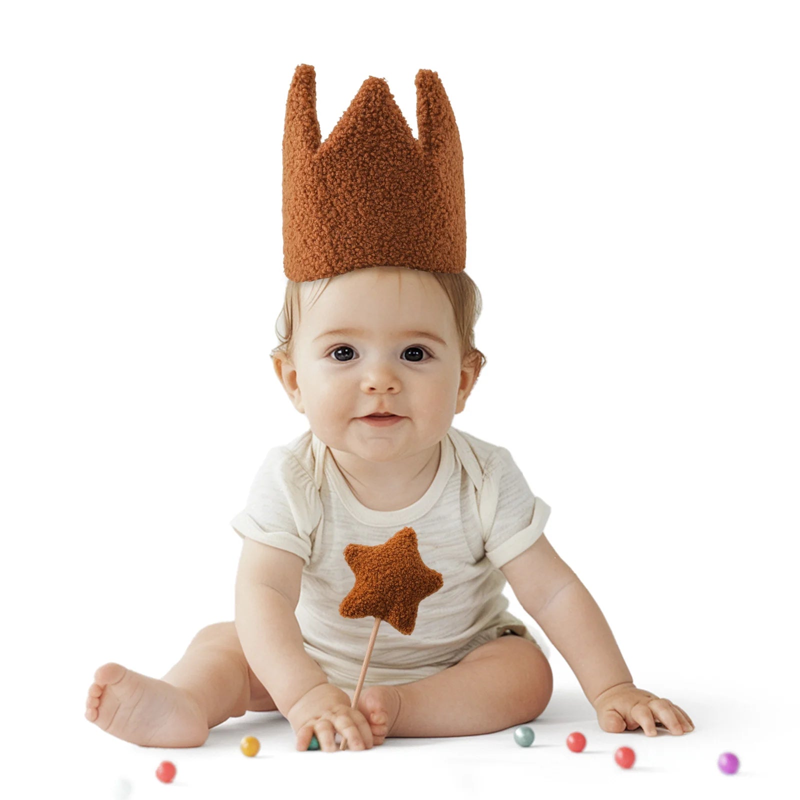 Baby Teddy Velvet Balloon Crown Hat Headwear Star Fairy Stick Happy Birthday Party Decoration Newborn Photography Accessories
