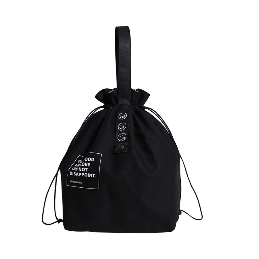 Portable Insulated Canvas Lunch Bag with Drawstring Closure Folding Bento Bag Cooler Tote Bag for Work School Picnic Camping