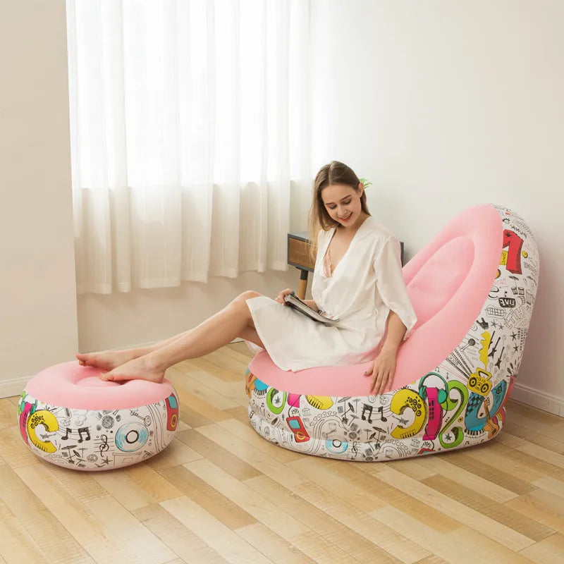 Inflatable Sofa With Foot Pad Lazy European and American Style Flocking Bed Outdoor Furniture Portable Single Sofa Couch Chair