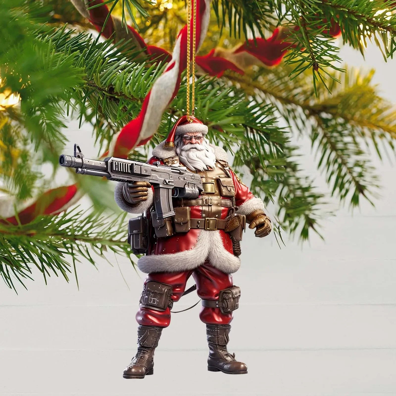 Cool And Imposing Santa Acrylic Material 2D Santa Cool Pendant Decoration Office Home Christmas Tree Decoration