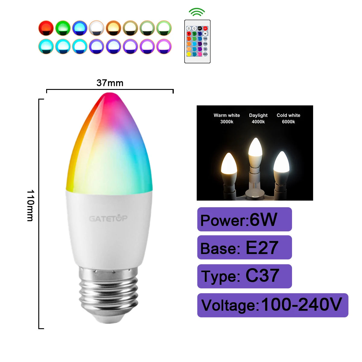 1-10PCS Smart RGBW LED Bulb Spotlight E27 E14 B22 GU10 with Infrared Remote Control Suitable for Colorful Home Lighting