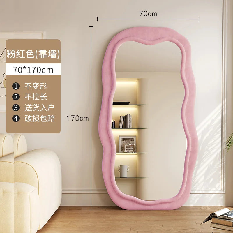Creative full-body mirror household floor mirror light luxury special-shaped wave full-length mirror living room black advanced