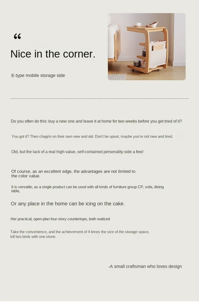 X&D Solid Wood Sofa Side Several Movable Living Room With Wheel Side Cabinet Bedside Shelf Simple Household Coffee Small Table